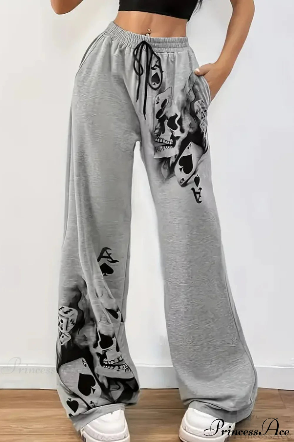 Tire Track Print Drawstring Loose Wide-Leg Pants image 4