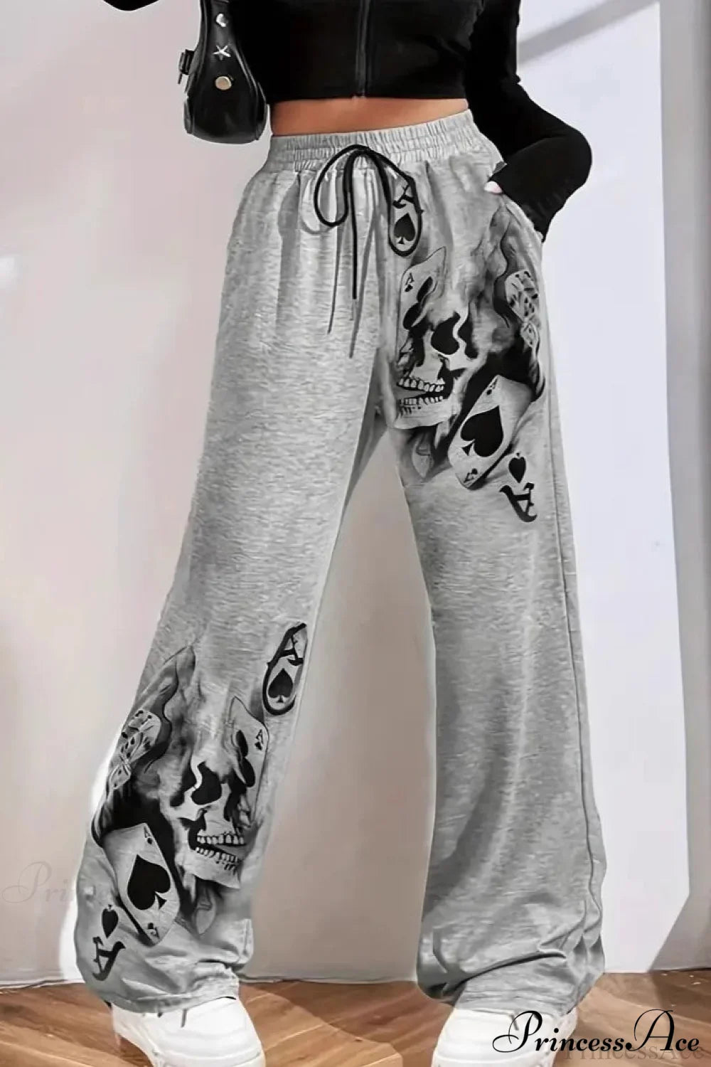 Tire Track Print Drawstring Loose Wide-Leg Pants image 1