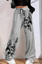 Tire Track Print Drawstring Loose Wide-Leg Pants image 1