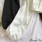 Top Sleeves Lace Ruffle Puff Tops Long Tops Crop Vintage Arm Up Bandage Blouse Shoulder Ladies Black Off With White image 3