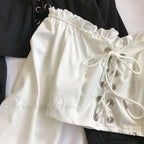 Top Sleeves Lace Ruffle Puff Tops Long Tops Crop Vintage Arm Up Bandage Blouse Shoulder Ladies Black Off With White image 2