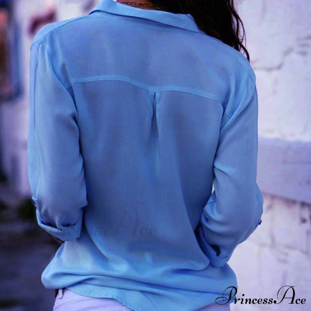 Tops Female Office Warm-Season Blouse Women V-Neck Casual Solid Shirts Chiffon Regular image 4