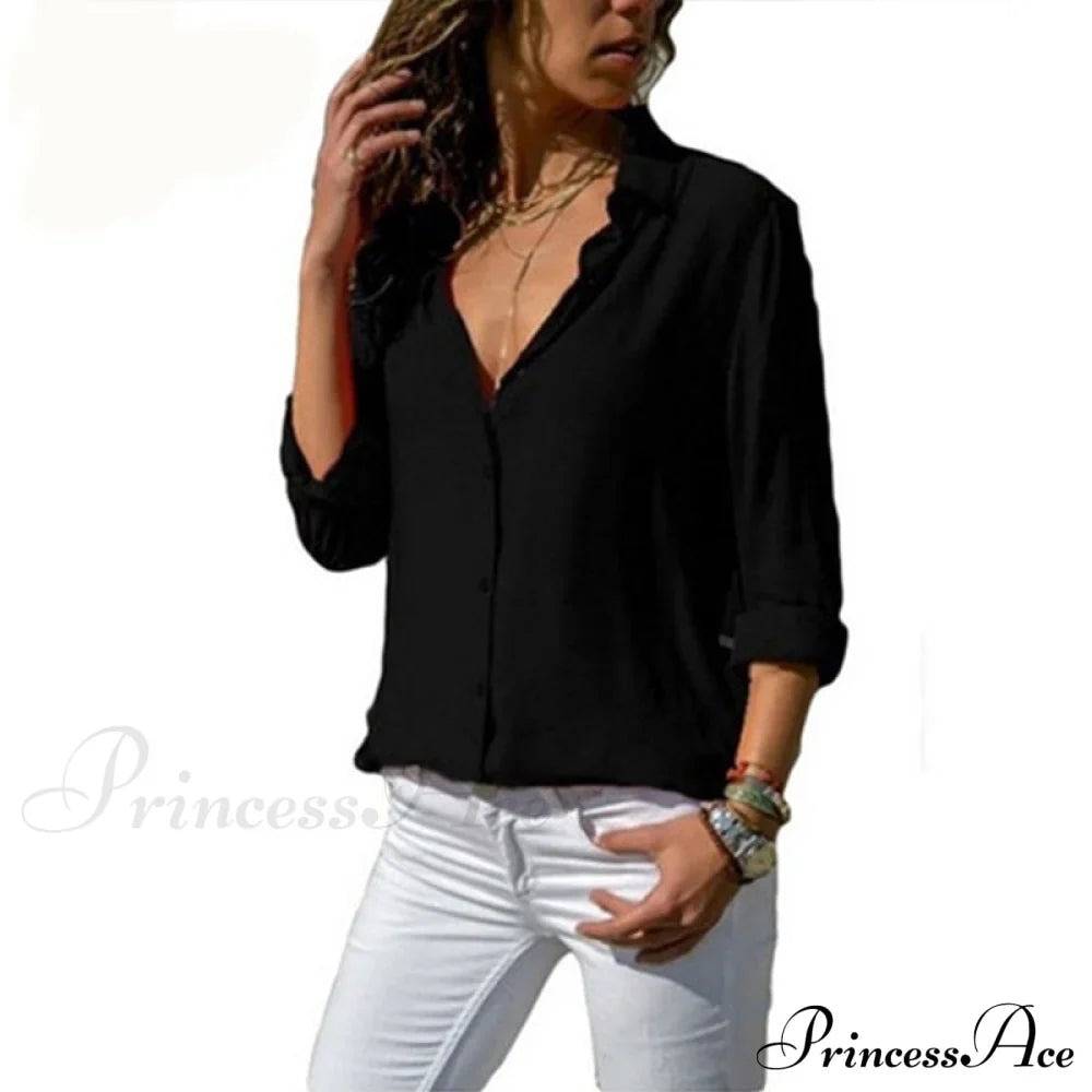 Tops Female Office Warm-Season Blouse Women V-Neck Casual Solid Shirts Chiffon Regular image 8