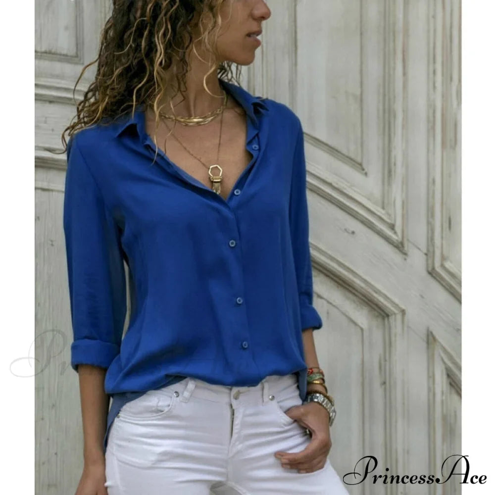 Tops Female Office Warm-Season Blouse Women V-Neck Casual Solid Shirts Chiffon Regular image 7