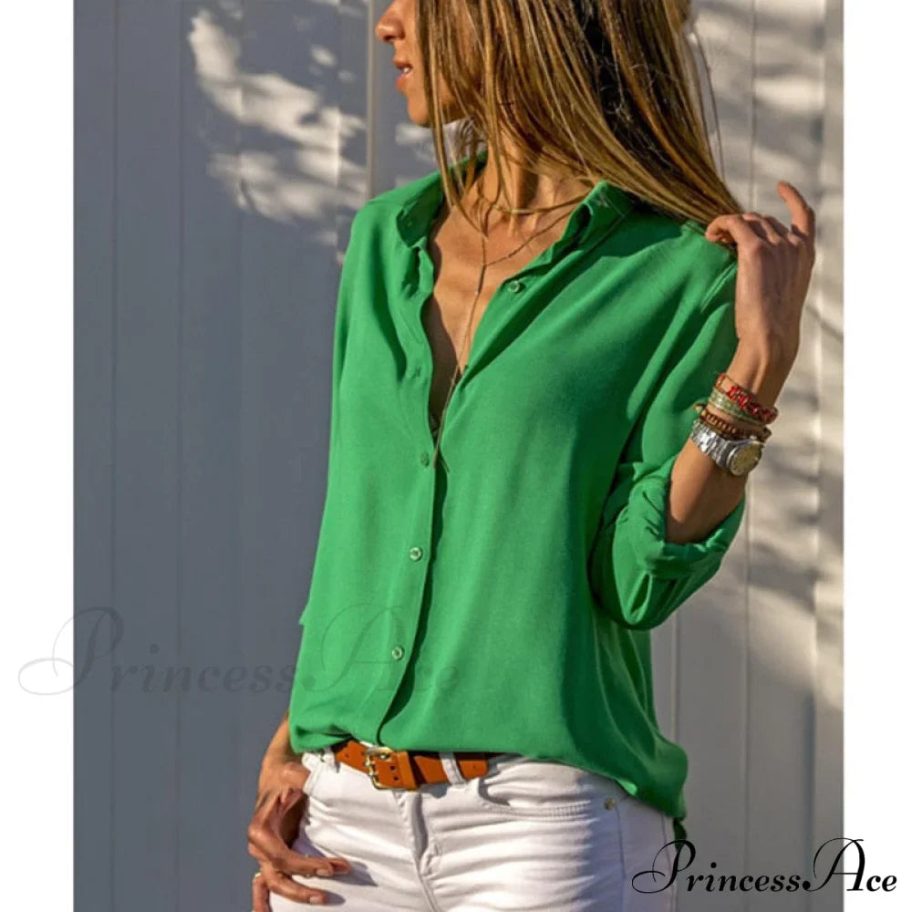 Tops Female Office Warm-Season Blouse Women V-Neck Casual Solid Shirts Chiffon Regular image 6