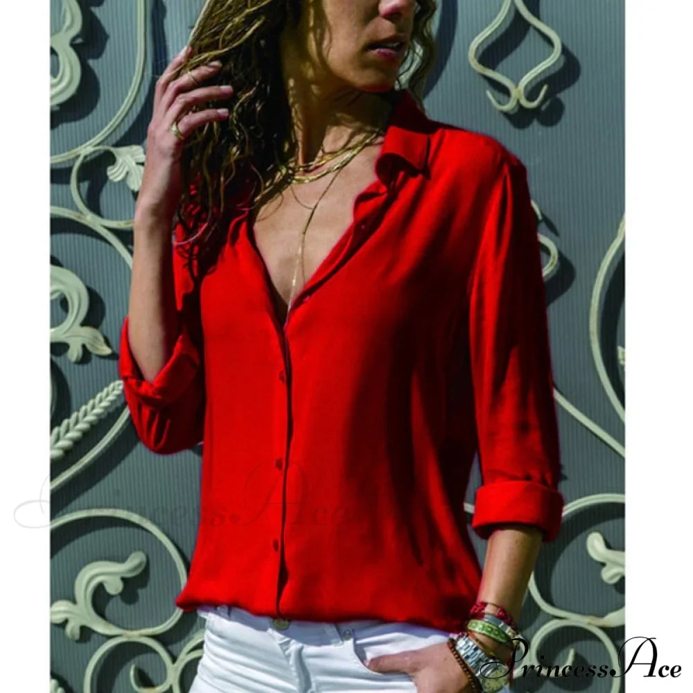Tops Female Office Warm-Season Blouse Women V-Neck Casual Solid Shirts Chiffon Regular image 11