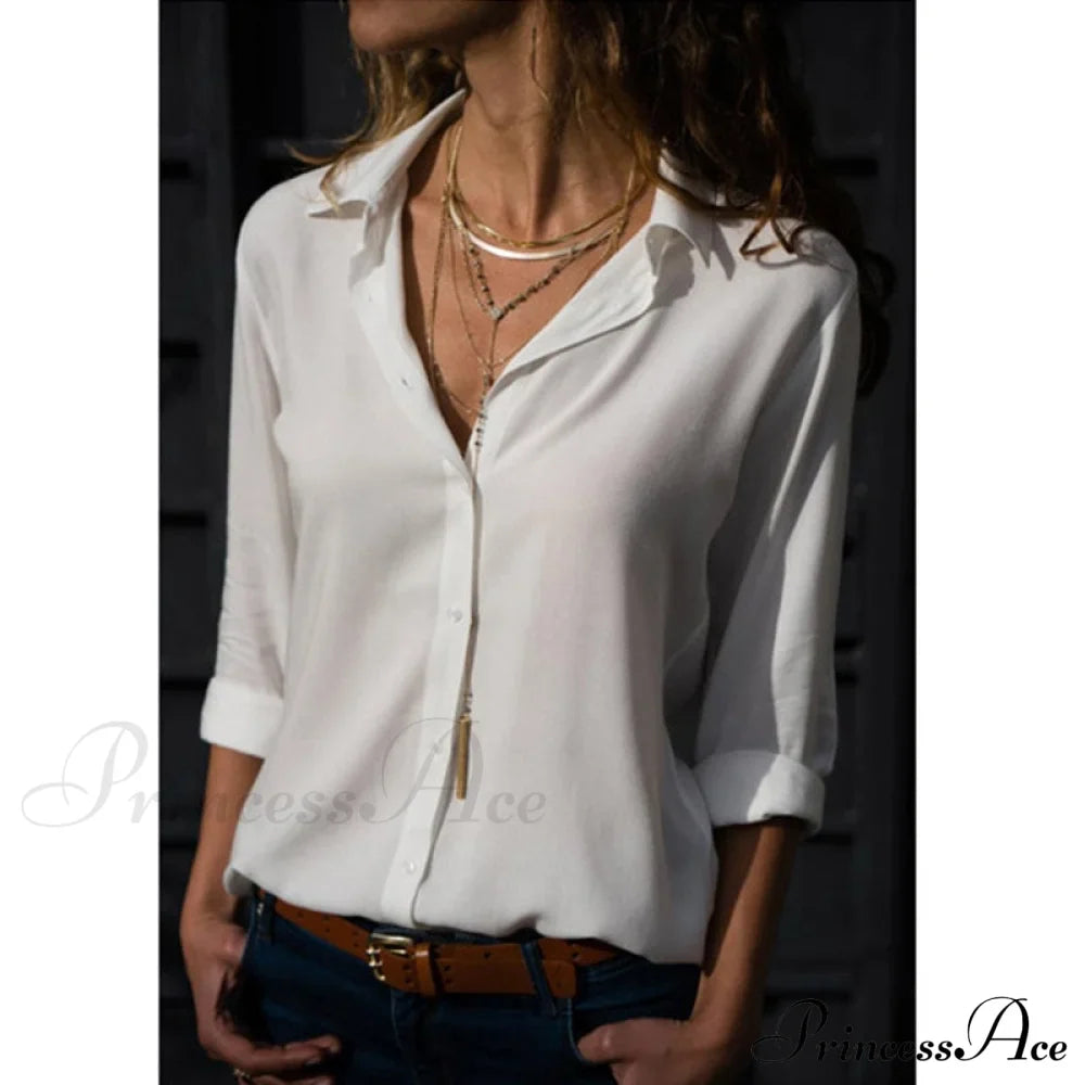 Tops Female Office Warm-Season Blouse Women V-Neck Casual Solid Shirts Chiffon Regular image 9