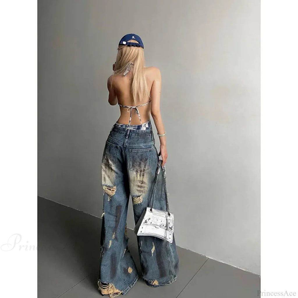 Torn Dark Blue Harajuku Pant image 2