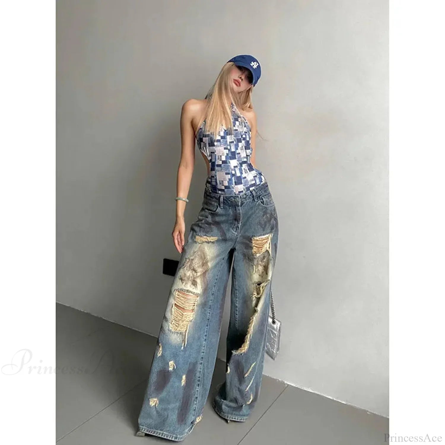 Torn Dark Blue Harajuku Pant image 1