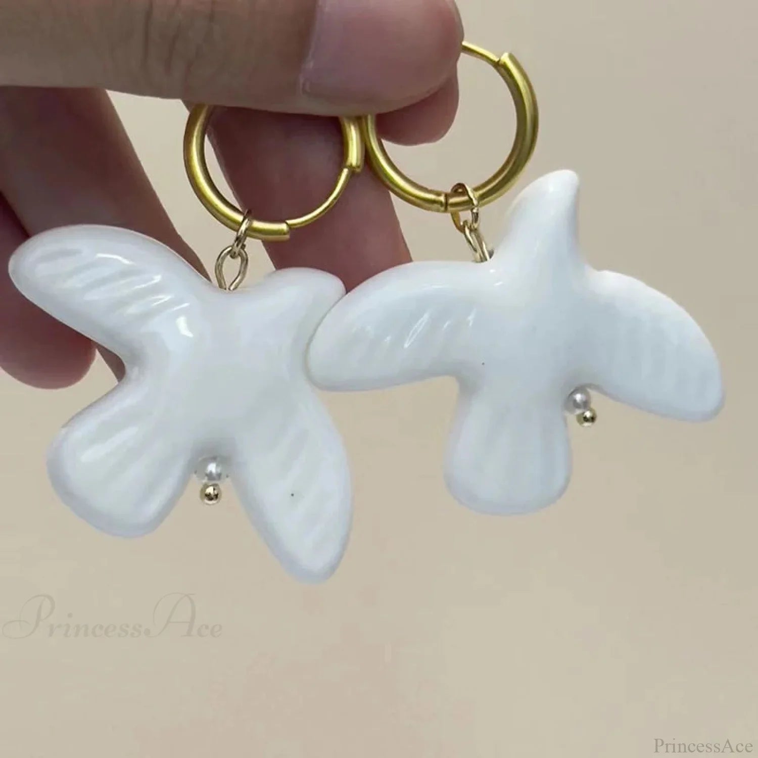 Tranquil Dove Ceramic Metal Circle Hoop Earring image 4