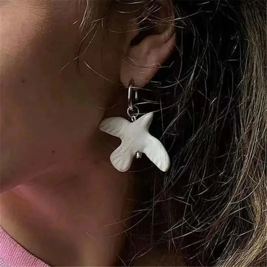 Tranquil Dove Ceramic Metal Circle Hoop Earring image 1