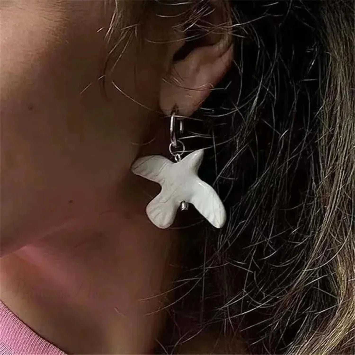 Tranquil Dove Ceramic Metal Circle Hoop Earring image 1