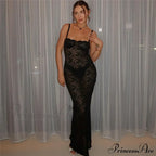 Transparent Lace Split Maxi Dress image 1