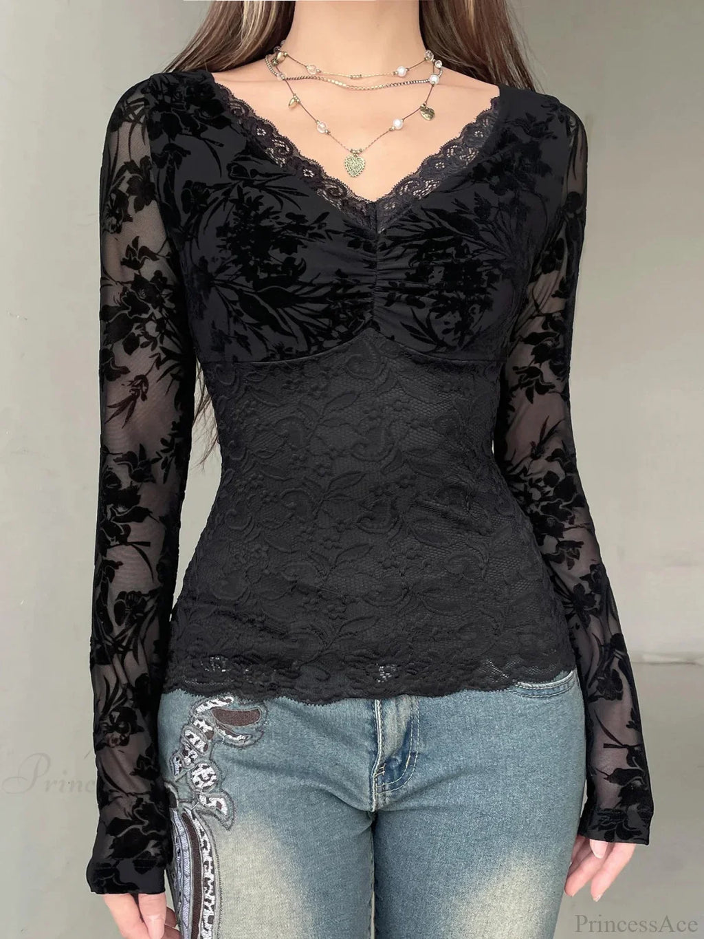 Transparent Lace V-neck Knitted Top image 4