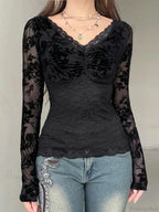 Transparent Lace V-neck Knitted Top image 4