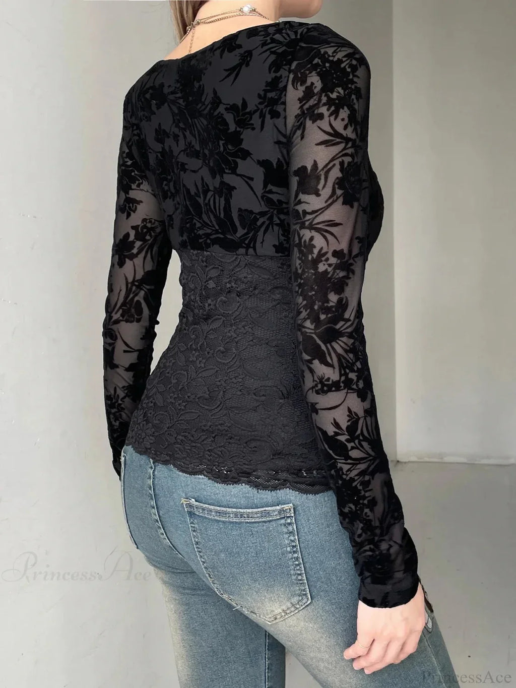 Transparent Lace V-neck Knitted Top image 5