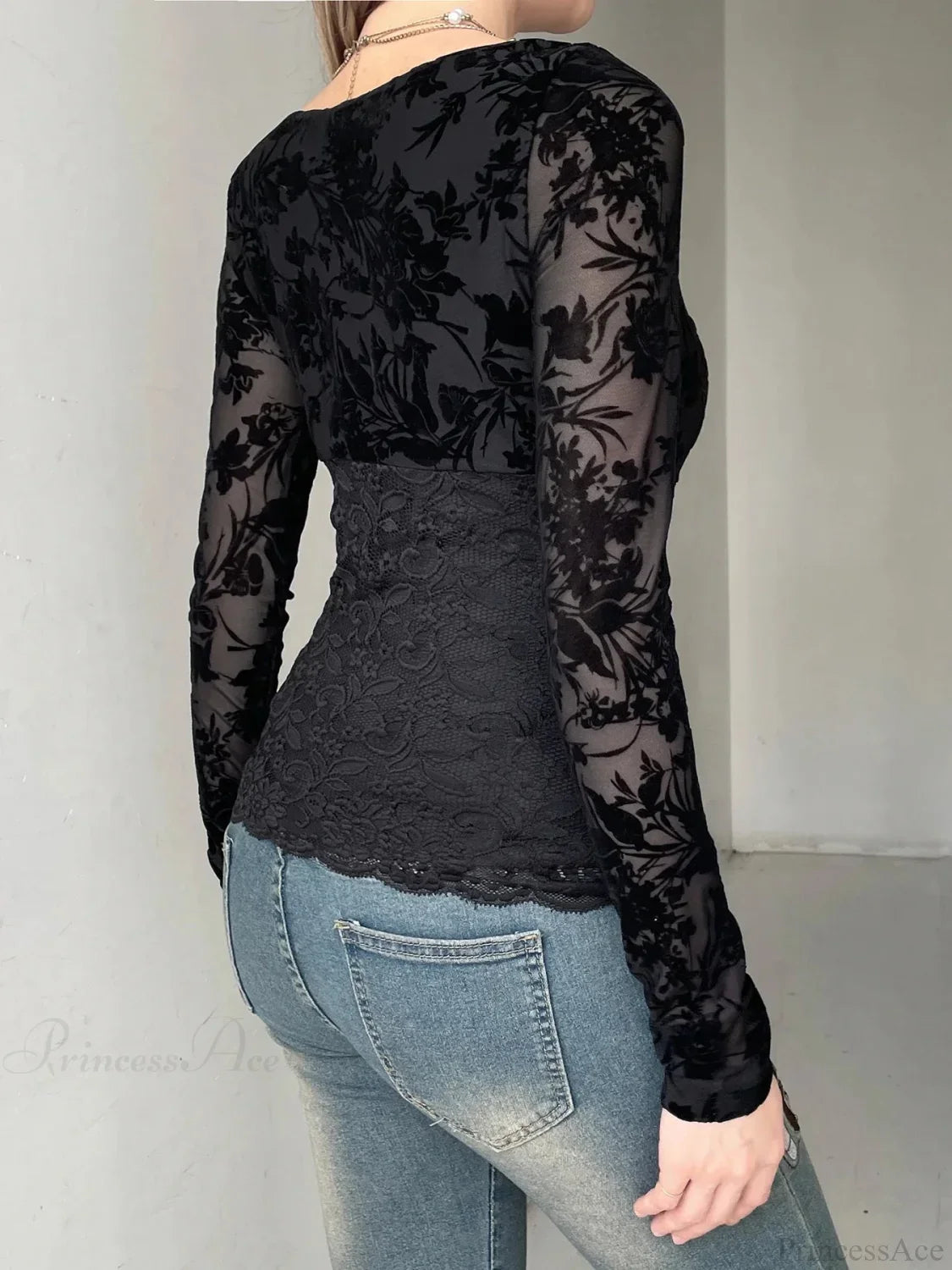 Transparent Lace V-neck Knitted Top image 5