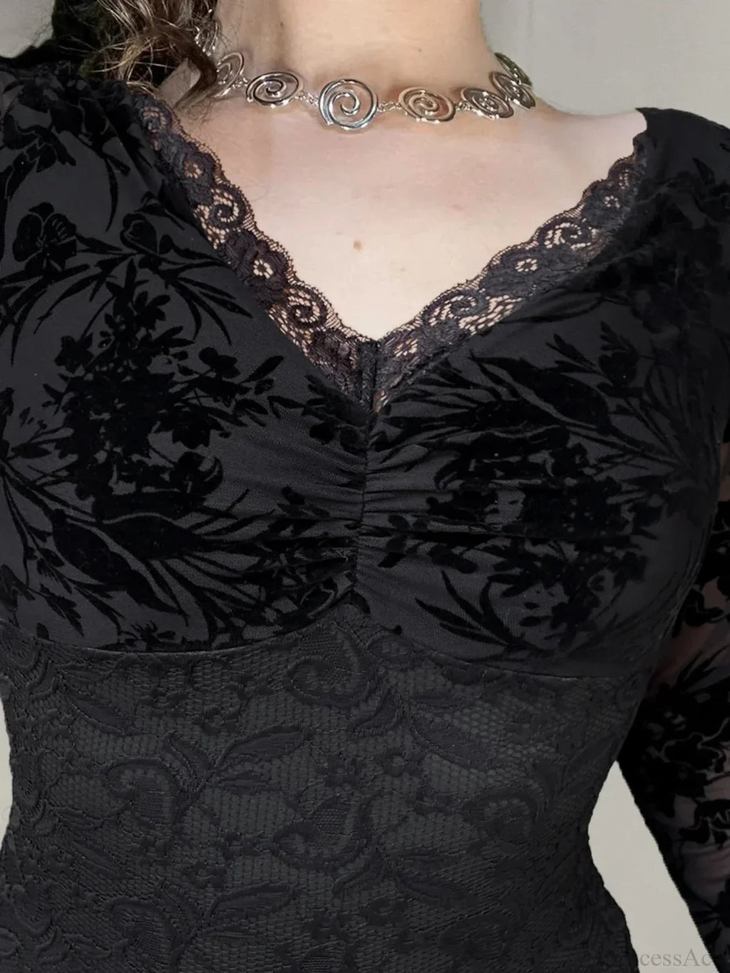 Transparent Lace V-neck Knitted Top image 2