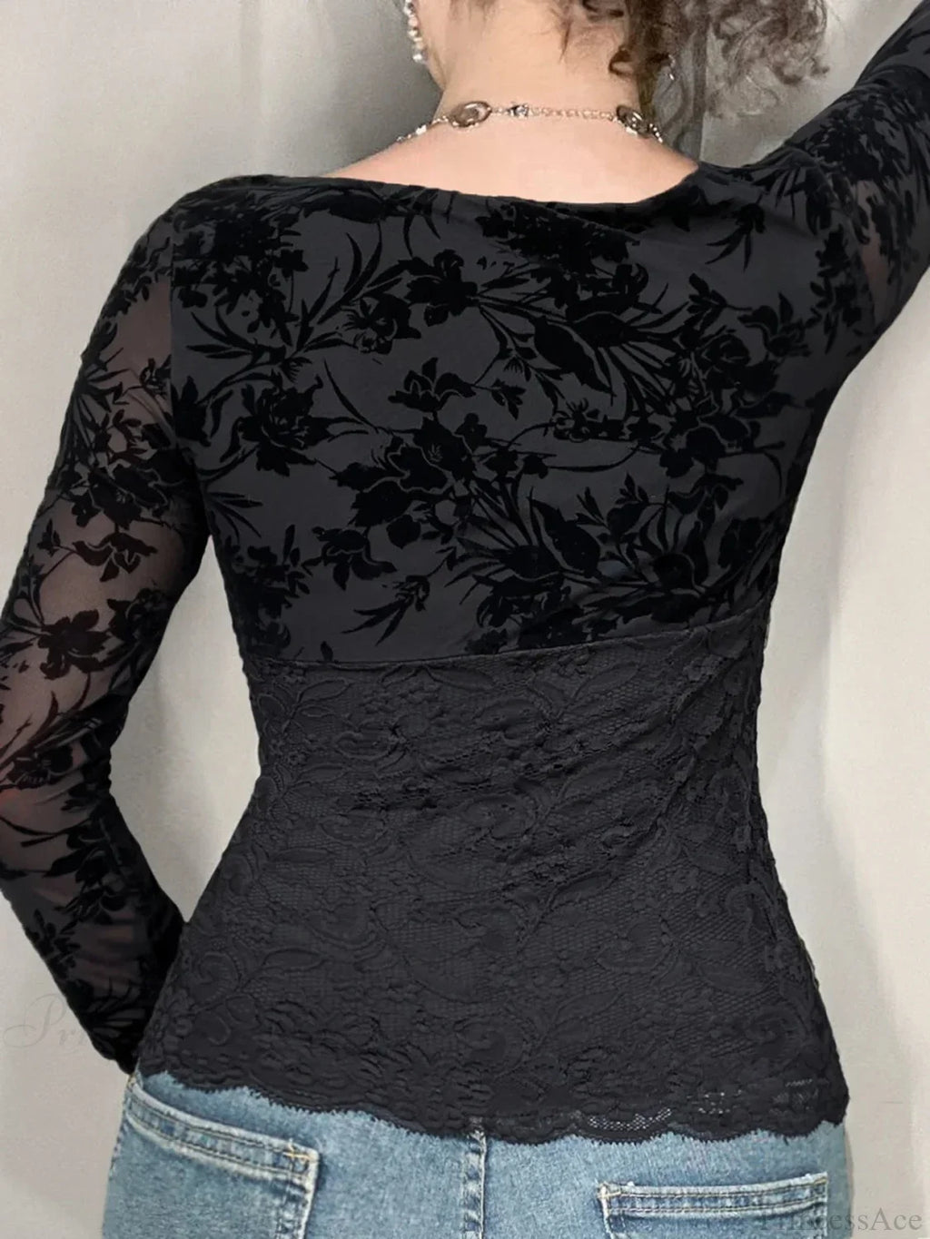 Transparent Lace V-neck Knitted Top image 3