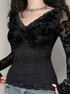 Transparent Lace V-neck Knitted Top image 6