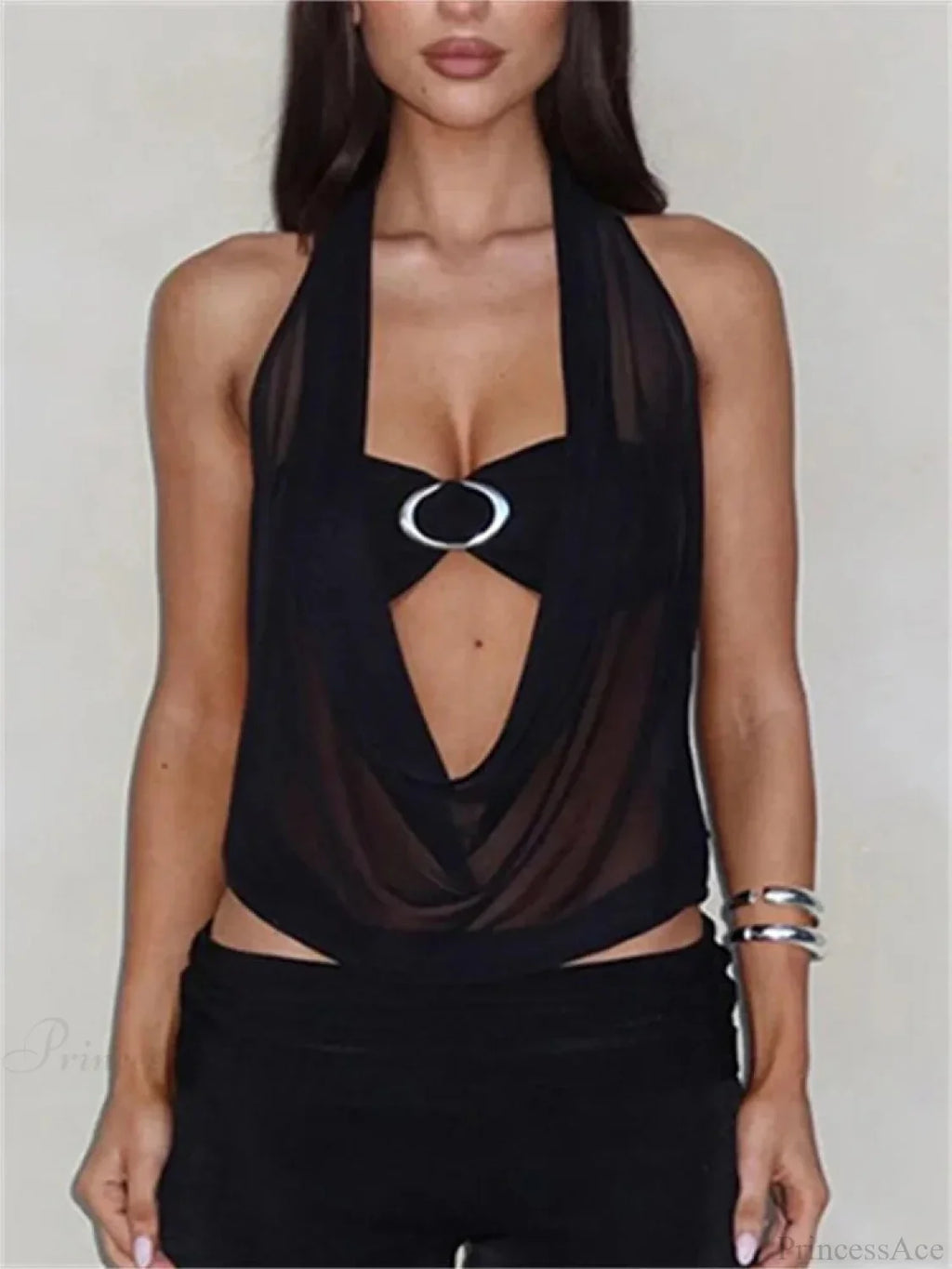 Transparent Mesh Halter Crop Top image 1