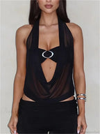 Transparent Mesh Halter Crop Top image 1