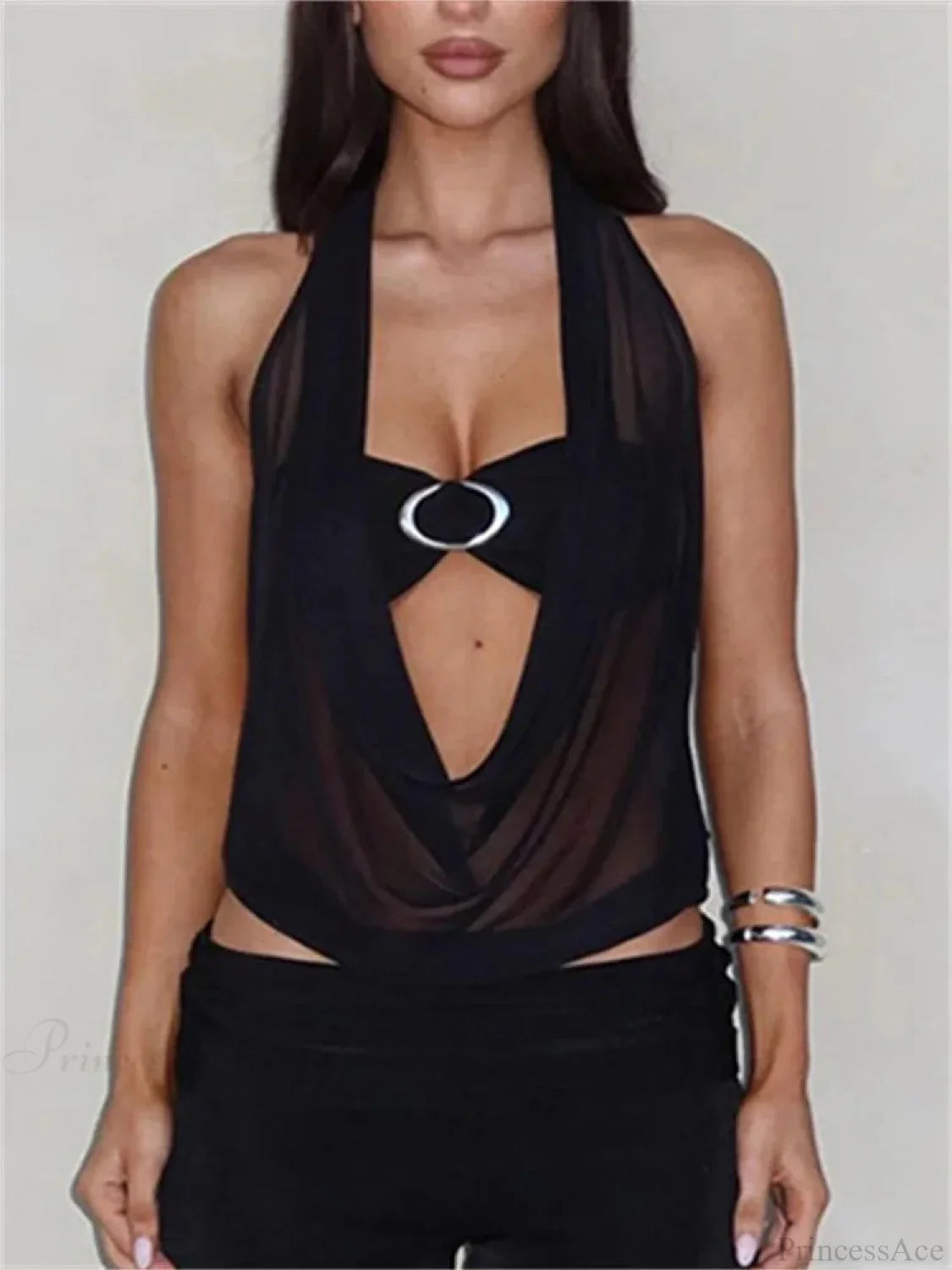 Transparent Mesh Halter Crop Top image 1