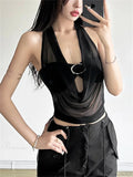 Transparent Mesh Halter Crop Top image 2