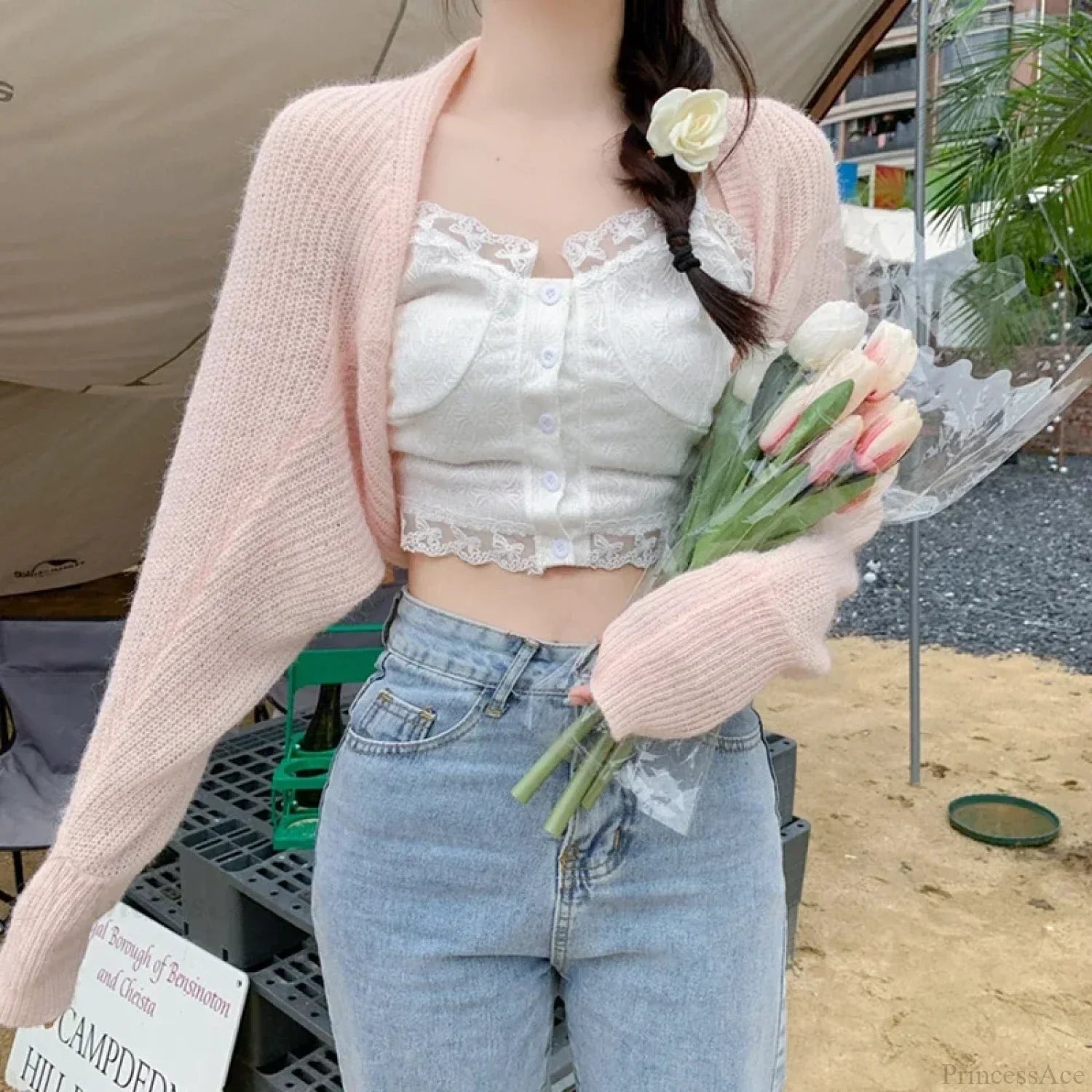 Transparent Sun Protection Open Front Cropped Knit Cardigan image 2