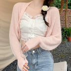 Transparent Sun Protection Open Front Cropped Knit Cardigan image 1