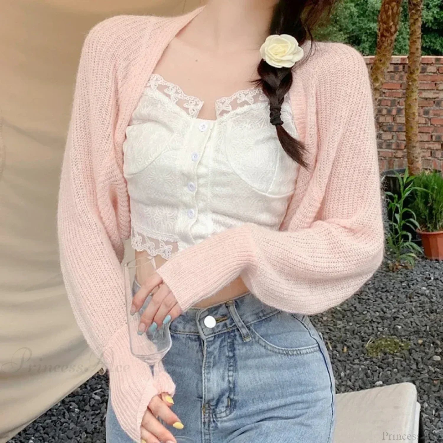 Transparent Sun Protection Open Front Cropped Knit Cardigan image 1