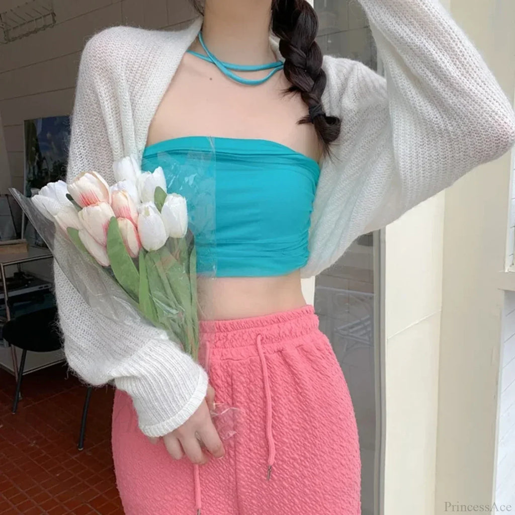 Transparent Sun Protection Open Front Cropped Knit Cardigan image 4