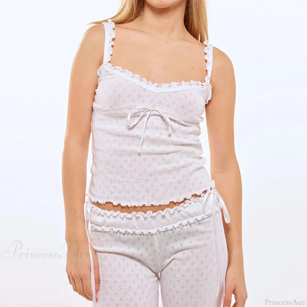 Tree Fungus Eyelet Sleeveless Cami Wide Leg Pants Two Pieces Set image 2