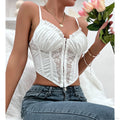 Trendy Mesh Fishbone Lace Pleated Sexy Crop Top image 1