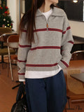 Trendy Stylish Striped Cozy Casual Comfortable Loose Warm Sweater image 2