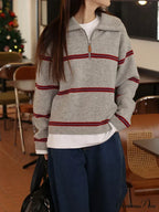 Trendy Stylish Striped Cozy Casual Comfortable Loose Warm Sweater image 2