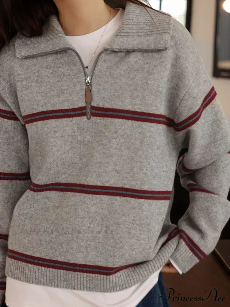 Trendy Stylish Striped Cozy Casual Comfortable Loose Warm Sweater image 1