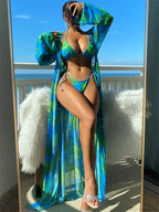 Triangle String Bikini Set with Kimono Three Piece Swimsuit image 1