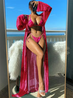 Triangle String Bikini Set with Kimono Three Piece Swimsuit image 2
