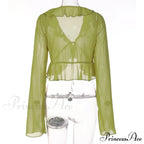 Trim Lace T-shirt 90s with Chiffon Ruffles Up and Vintage Green Detail image 11