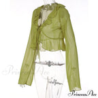 Trim Lace T-shirt 90s with Chiffon Ruffles Up and Vintage Green Detail image 10