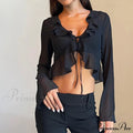 Trim Lace T-shirt 90s with Chiffon Ruffles Up and Vintage Green Detail image 6