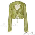 Trim Lace T-shirt 90s with Chiffon Ruffles Up and Vintage Green Detail image 7