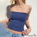 Tubes Women Skinny Summer Off Shoulder Blue Y2k 90s Sexi Crop Streetwear Tank top image 6