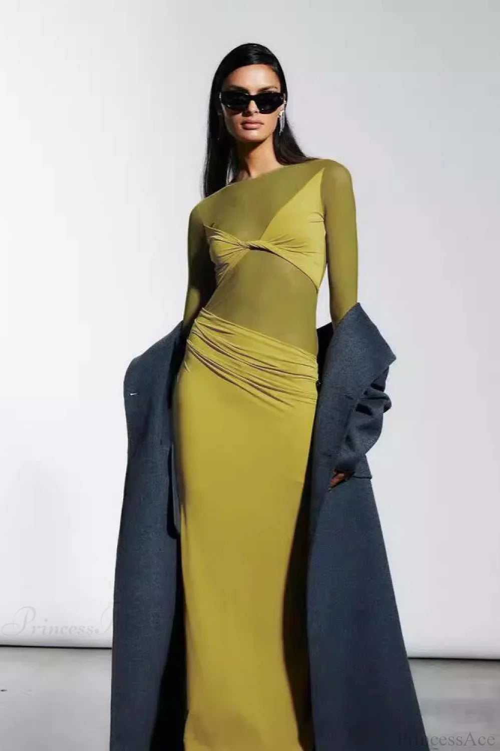Tulle Panel Sexy Sheer Long Sleeve Maxi Dress image 2