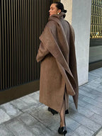 Turn-Down Collar Double-Breasted Overcoat image 3