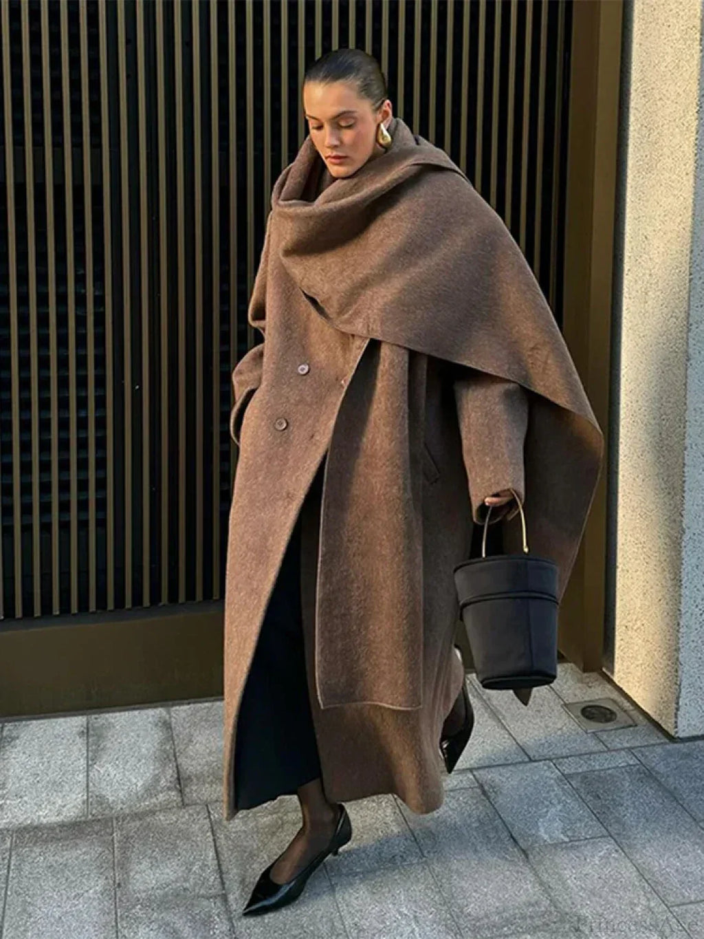 Turn-Down Collar Double-Breasted Overcoat image 1
