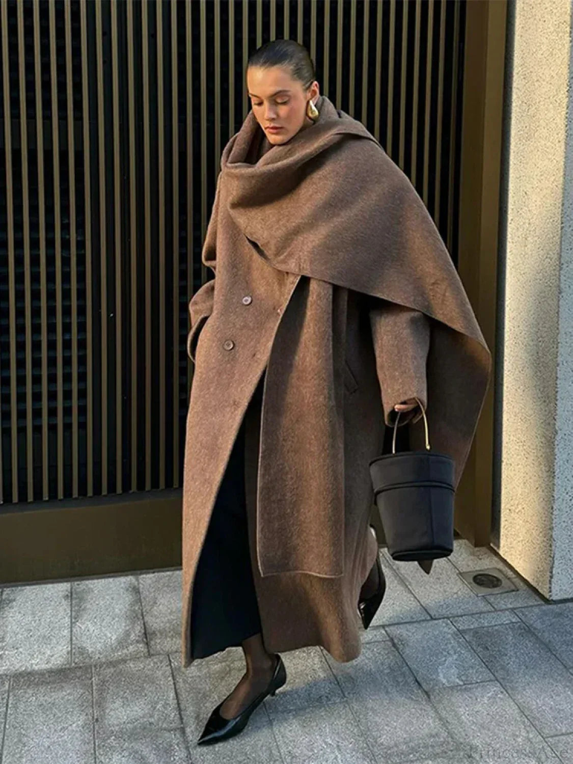 Turn-Down Collar Double-Breasted Overcoat image 1
