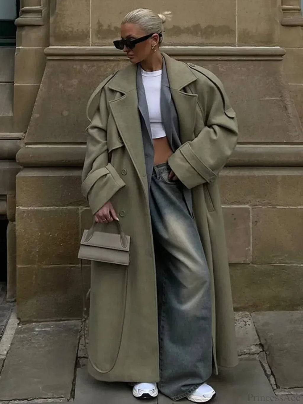 Turn-Down Collar Lace-Up Loose Overcoat image 3