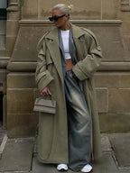 Turn-Down Collar Lace-Up Loose Overcoat image 3